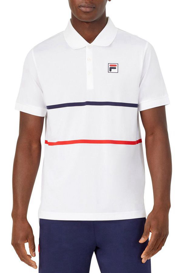 Fila Heritage Stripe Men's Polo Shirts - White/Navy/Red,NZ 623-82791